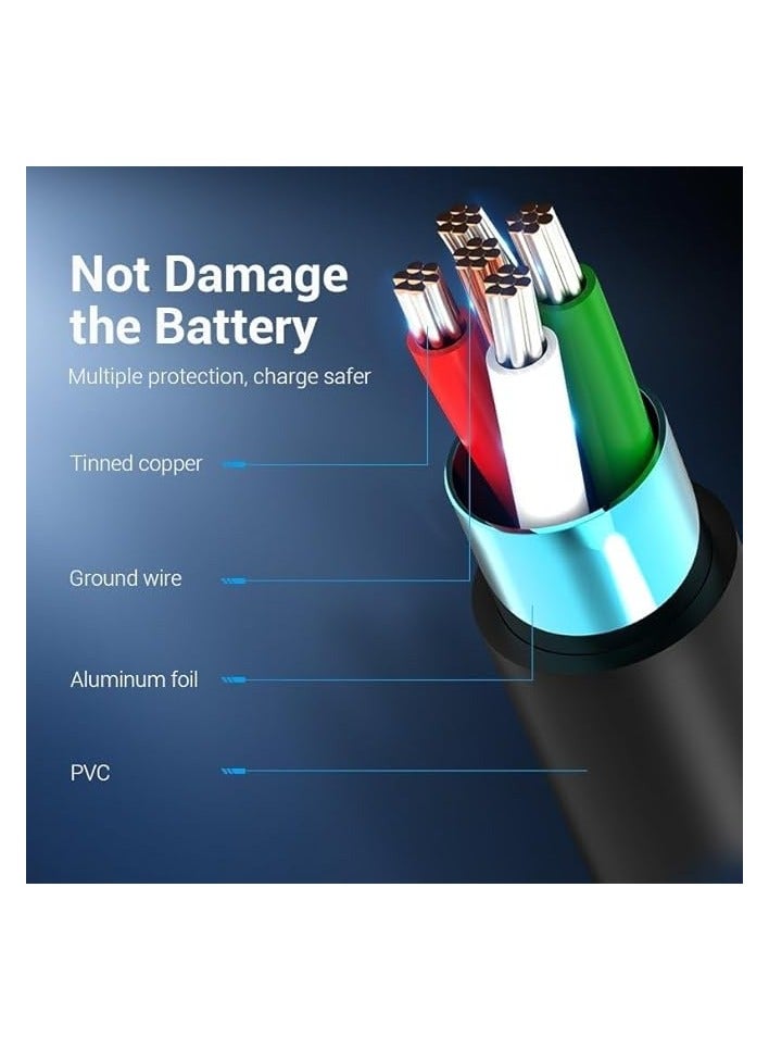 USB 2.0 A Male To C Male fast charging @3A transmission speed @480Mbps Nickel Platted, Aluminum foil shielding (A to C @3A, 0.25 Meter)