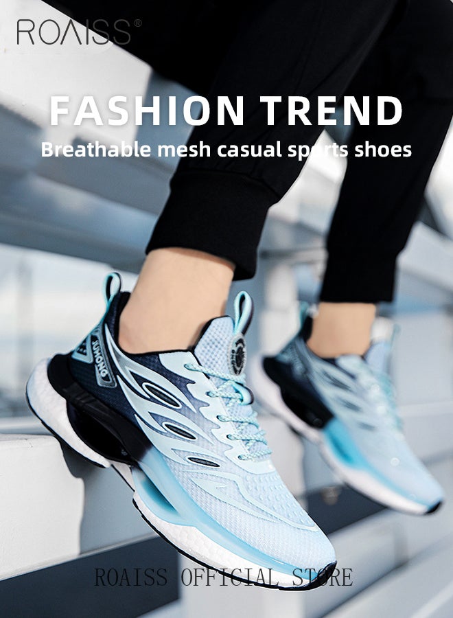 Casual Mesh Breathable Sports Shoes for Men Lace Up Shock Absorbing Elastic Wear Resistant Sneakers Men's Stylish Gradient Color Popcorn Soft Sole Lightweight Running Basketball Shoes