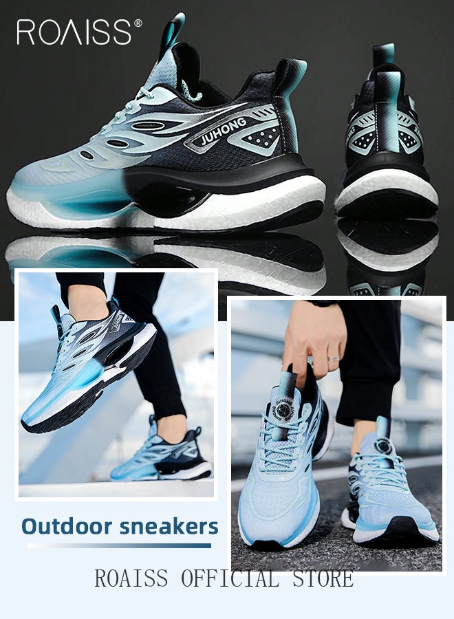 Casual Mesh Breathable Sports Shoes for Men Lace Up Shock Absorbing Elastic Wear Resistant Sneakers Men's Stylish Gradient Color Popcorn Soft Sole Lightweight Running Basketball Shoes