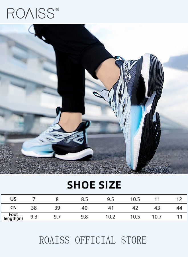 Casual Mesh Breathable Sports Shoes for Men Lace Up Shock Absorbing Elastic Wear Resistant Sneakers Men's Stylish Gradient Color Popcorn Soft Sole Lightweight Running Basketball Shoes