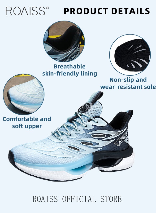 Casual Mesh Breathable Sports Shoes for Men Lace Up Shock Absorbing Elastic Wear Resistant Sneakers Men's Stylish Gradient Color Popcorn Soft Sole Lightweight Running Basketball Shoes