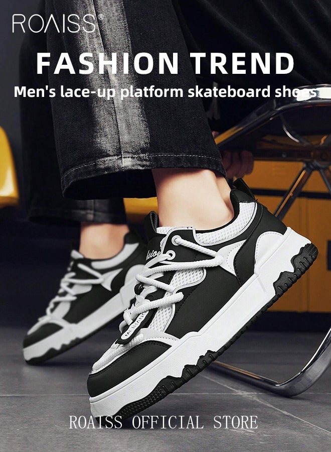 Stylish Colorblock Breathable Sneakers for Men Casual Double Lace up Non Slip Platform Skateboard Shoes Men's Low Top Cross Strap Design Comfy Soft Sole Sports Shoes