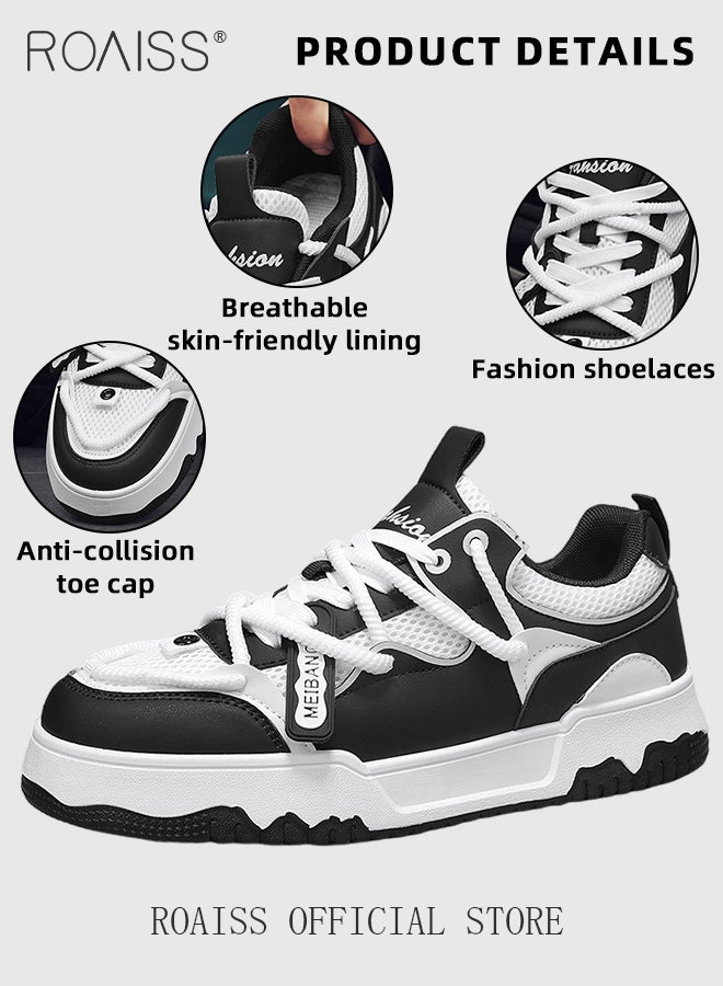 Stylish Colorblock Breathable Sneakers for Men Casual Double Lace up Non Slip Platform Skateboard Shoes Men's Low Top Cross Strap Design Comfy Soft Sole Sports Shoes