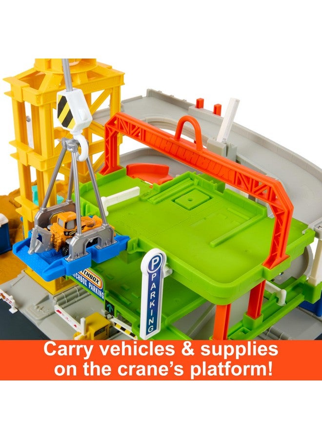 Toy Cars & Playset, Action Drivers Epic Construction Yard, 20-In Tall Working Crane & 1:64 Scale Back Hoe & Accessories