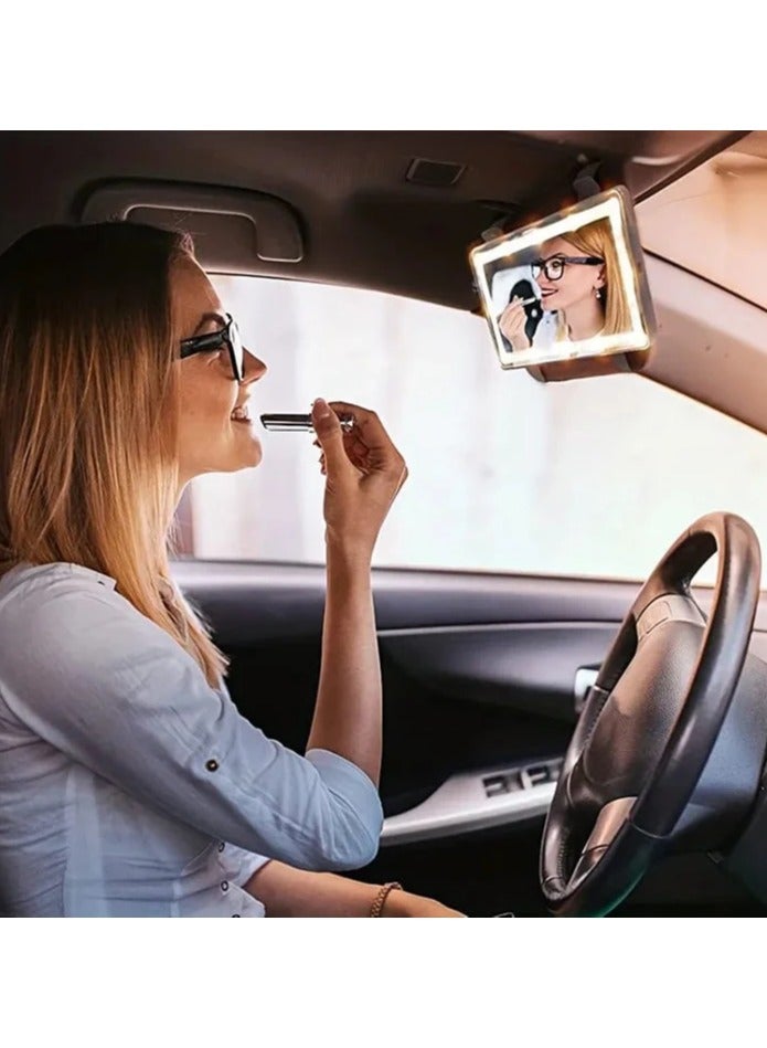 Car Vanity Mirror with Touch LED Light - 3 Color Modes, Rechargeable Makeup Mirror for Car Interior, Adjustable Brightness, Ultra-Thin Design, Perfect for Travel & Daily Use