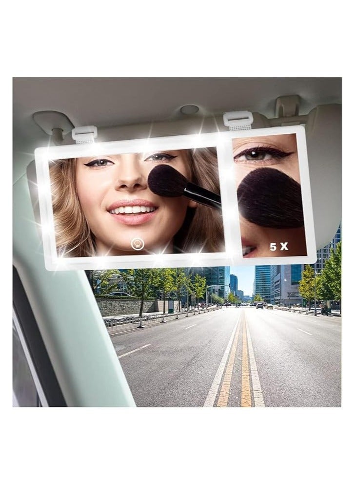 Car Vanity Mirror with Touch LED Light - 3 Color Modes, Rechargeable Makeup Mirror for Car Interior, Adjustable Brightness, Ultra-Thin Design, Perfect for Travel & Daily Use