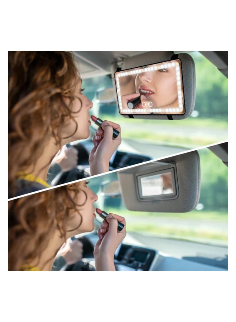 Car Vanity Mirror with Touch LED Light - 3 Color Modes, Rechargeable Makeup Mirror for Car Interior, Adjustable Brightness, Ultra-Thin Design, Perfect for Travel & Daily Use