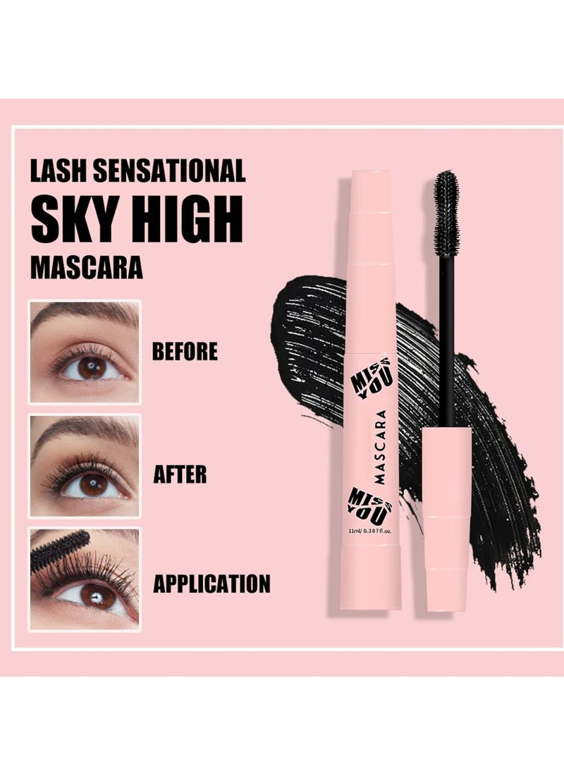 Long Lasting Smudge-Proof Lash Sensational Mascara, FantasyDay 4 Pcs 0.39 Fl Oz Washable Volumizing Lengthening Defining Curling Eyelash Makeup Set - Lift Separate Eye Lashes False Lash Effect Mascara