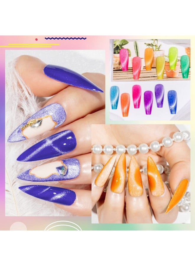 Neon Cat Eye Gel Nail Polish Set 12Pcs Cateye Blue Green Purple Soak Off Gel Polish Magnetic Manicure Kit For Nail Art Salon 7Ml Mother'S Day Gift