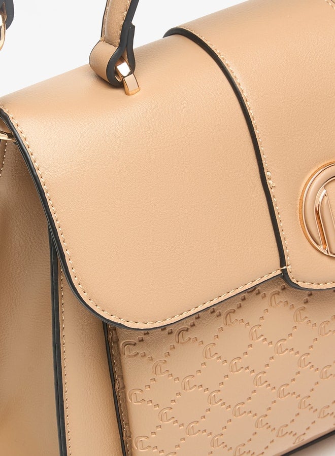 Le Confort Monogram Embossed Satchel with Button Closure and Detachable Strap