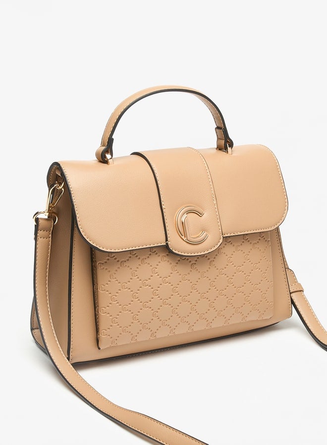 Le Confort Monogram Embossed Satchel with Button Closure and Detachable Strap