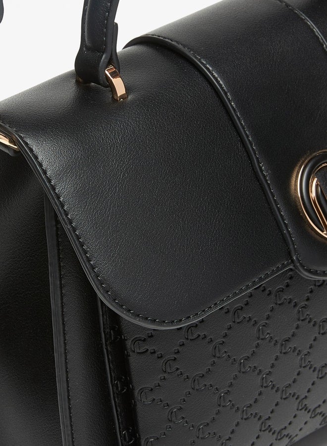 Le Confort Monogram Embossed Satchel with Button Closure and Detachable Strap