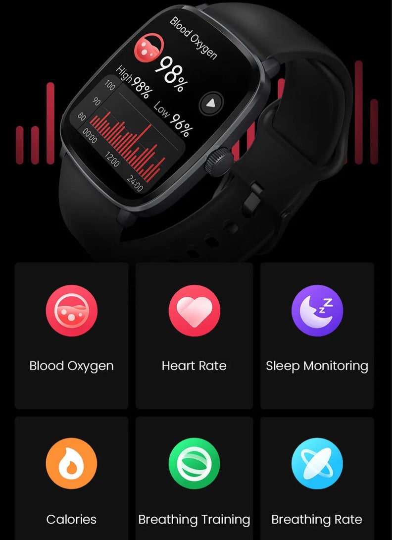 300 mAh Smart Watch 300mAh 2.01'' AMOLED Smart Watches for Men Women with 150+Sport Modes, Fitness Tracker with Heart Rate Blood Oxygen Sleep Monitor IP68 Waterproof Fitness Watch for Android iOS Phones All Black