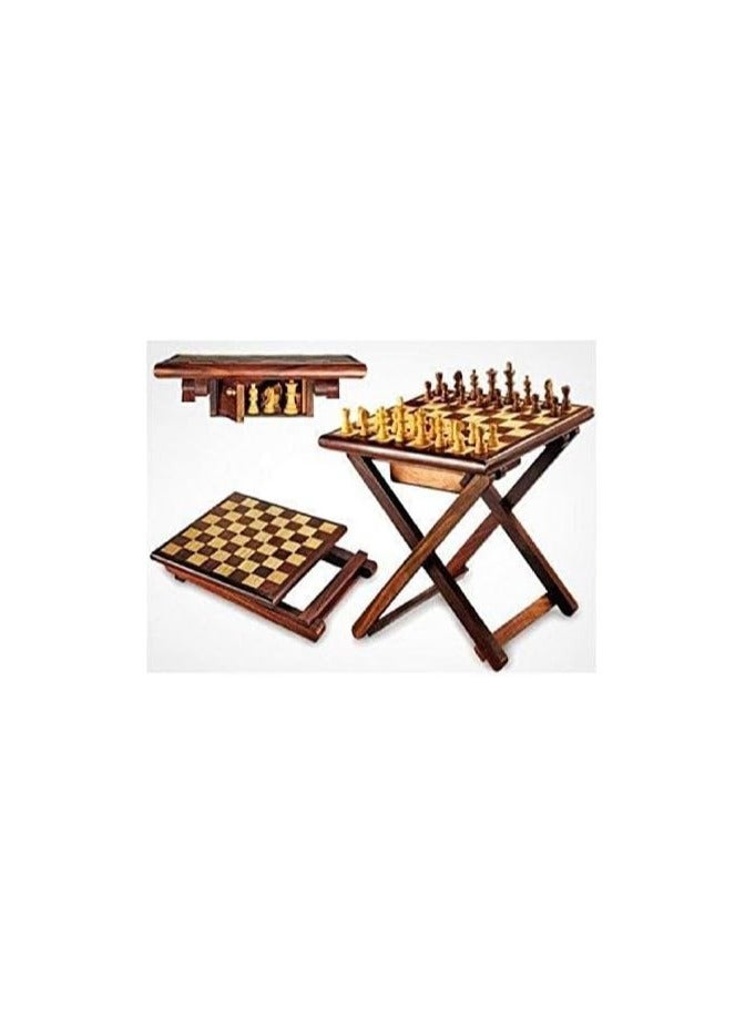 Acewood Kids 12X12 Inches Handmade Wooden Table Chess - Foldable With Storage Box (12 Inch) Chess Table