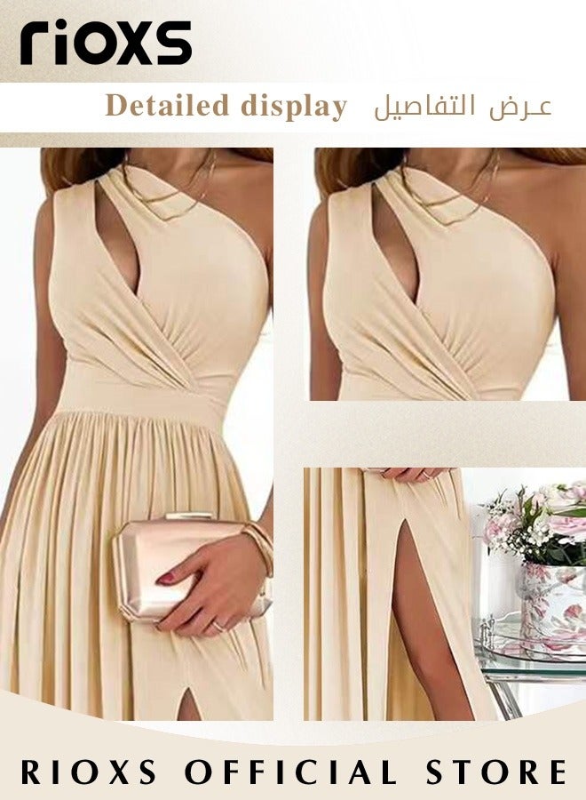 Women's Elegant Evening Dress One Side Shoulder Sleeveless Split High Waist Bodycon Long Dress for Evening Formal Business Party