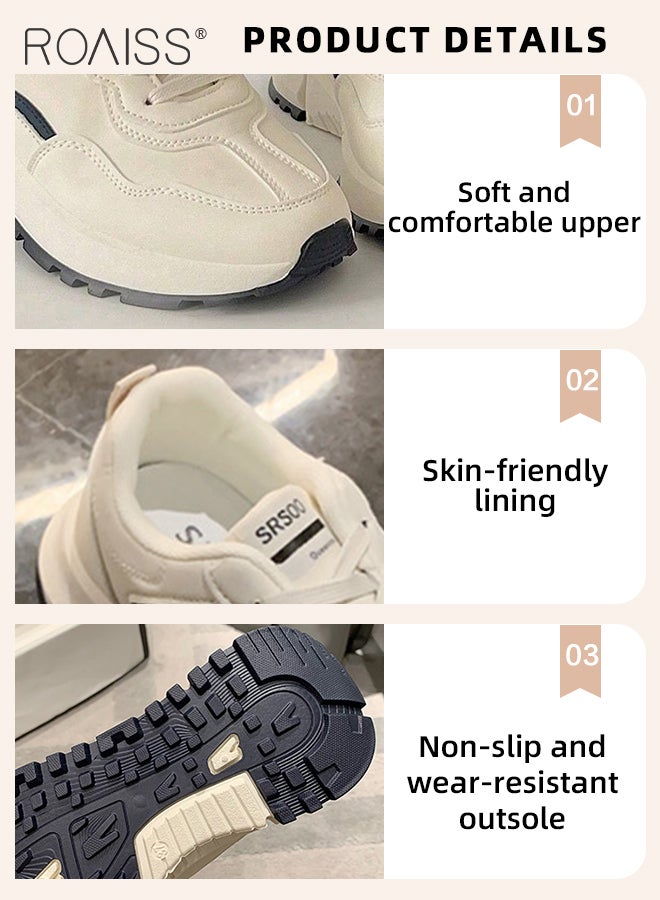 Casual Lightweight Chunky Sneakers for Women Retro Low Cut Non-slip Breathable Running Shoes with Nice Color Matching Ladies Simple Thick-Soled Sports Shoes Athlesiure Shoes White