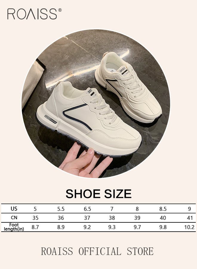 Casual Lightweight Chunky Sneakers for Women Retro Low Cut Non-slip Breathable Running Shoes with Nice Color Matching Ladies Simple Thick-Soled Sports Shoes Athlesiure Shoes White