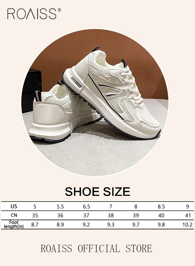 Lightweight Breathable Chunky Sneakers for Women Low Cut Mesh Upper Non-slip Running Sports Shoes with Nice Color Matching Ladies Casual Fashion Walking Shoes with Soft Sole White Athlesiure Shoes