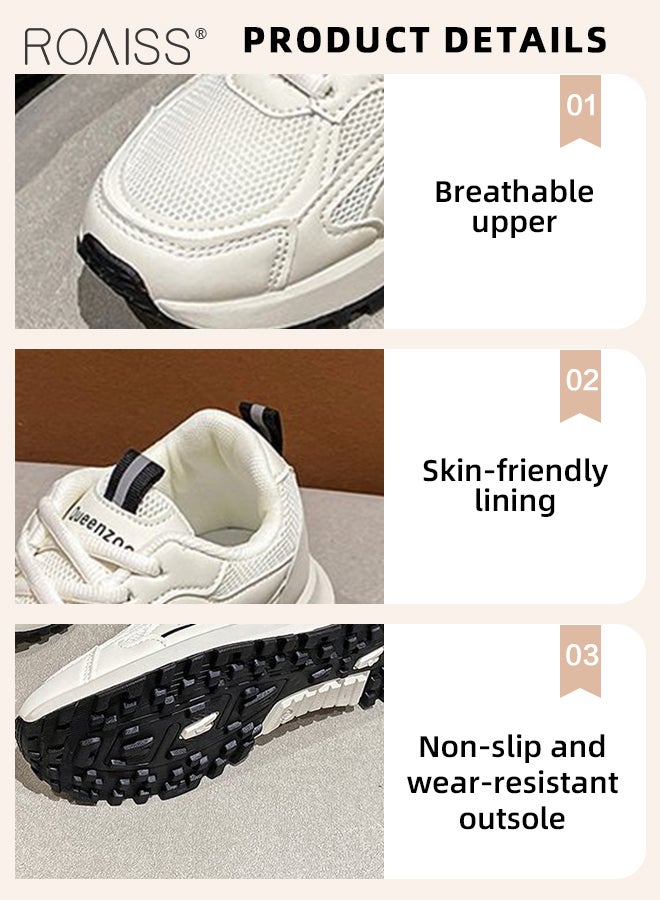 Lightweight Breathable Chunky Sneakers for Women Low Cut Mesh Upper Non-slip Running Sports Shoes with Nice Color Matching Ladies Casual Fashion Walking Shoes with Soft Sole White Athlesiure Shoes