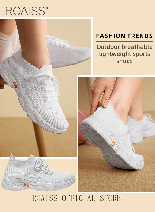 Breathable Lightweight Outdoor Casual Sports Shoes for Women Trendy Minimalist Versatile Sneakers with Shoelace Women's Non Slip Fly Woven Walking Athlesiure Shoes for Students or Sporty People
