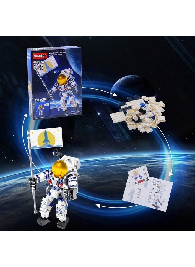 Astronaut Toys Building Kit For Kids And Adults-229Pcs Building Block Astronaut Figure Holding The Flag With Movable Joints, Diy Spaceman Assembly Construction Stem Toy City Space Building Set