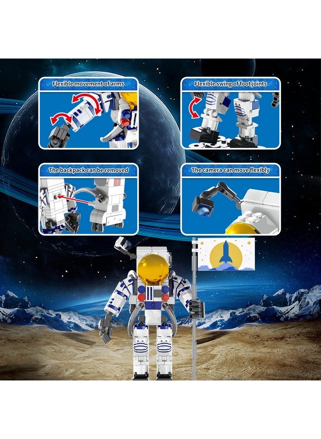 Astronaut Toys Building Kit For Kids And Adults-229Pcs Building Block Astronaut Figure Holding The Flag With Movable Joints, Diy Spaceman Assembly Construction Stem Toy City Space Building Set