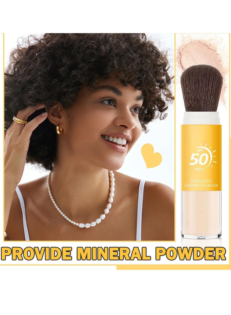 Mineral Sunscreen Powder SPF 50 PA++ Setting Powder Concealer Long Lasting Oil Control Sun Protection Brush Face Powder for All Skin Lightweight Matte Sunscreen Setting Powder with Brush