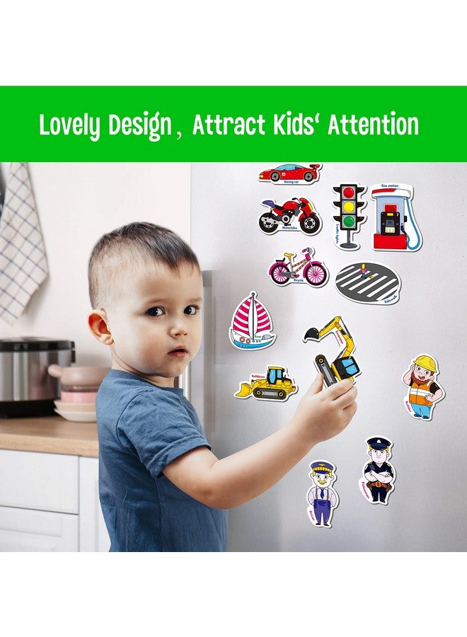 40 Pcs Vehicle Magnets, Vehicles And Professions Fridge Magnets For Kids-Common Vehicles, Airplane, Boat & Occupations-Magnetic Transport Refrigerator Decors Educational Learning Toys For Toddlers