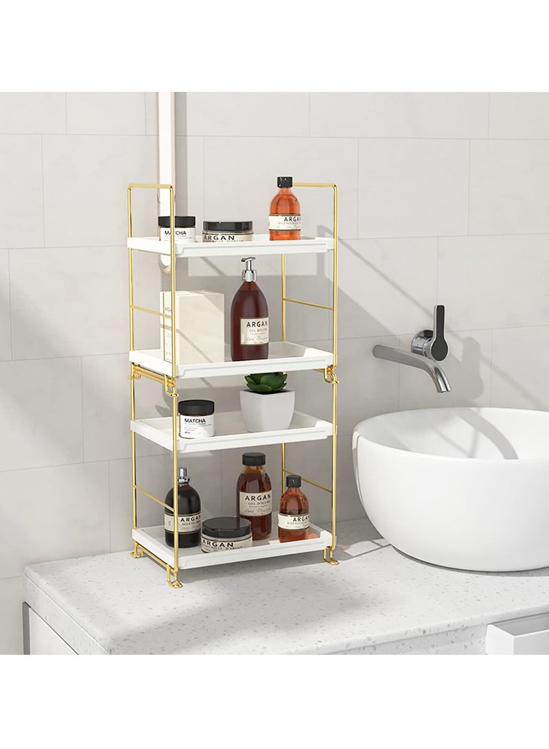 Bathroom Countertop Organizer, 2-tier Bathroom Organizer Counter Organizer and Storage Shelf Vanity Storage Tray Skincare Organizer (Gold, White)