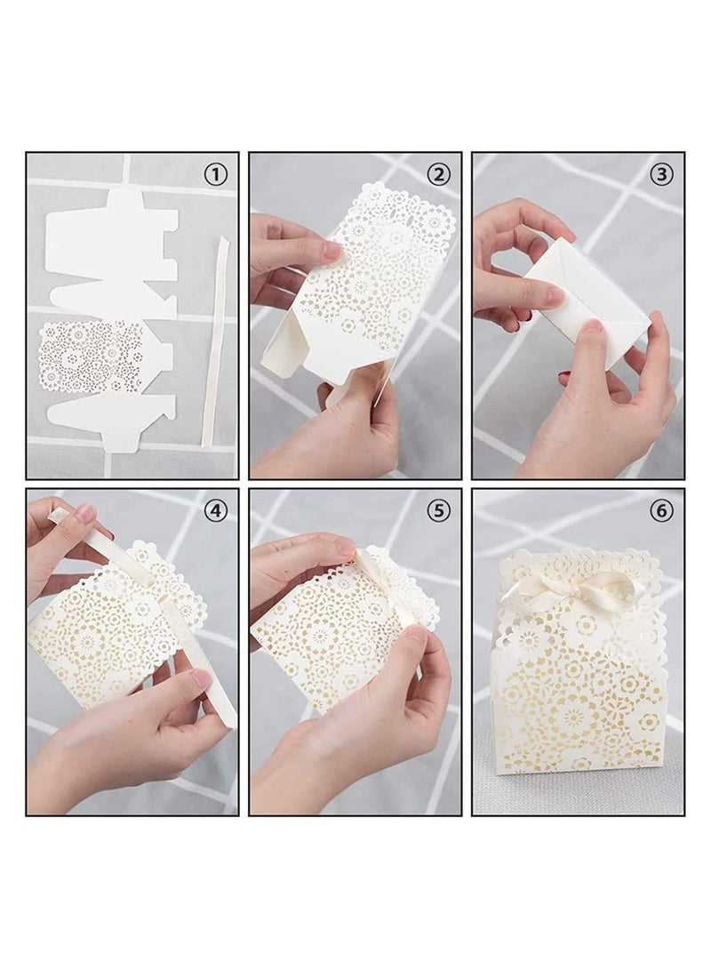 Party Favor Box, Floral Favor Boxes, 50PCS Mini White Paper Laser Cut Gift Candy Box, Wedding European Hollow Candy Box for Bridal Shower Baby Birthday Party