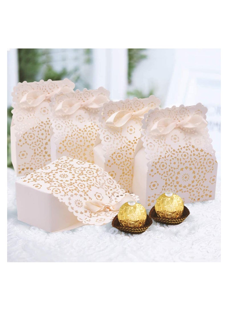 Party Favor Box, Floral Favor Boxes, 50PCS Mini White Paper Laser Cut Gift Candy Box, Wedding European Hollow Candy Box for Bridal Shower Baby Birthday Party