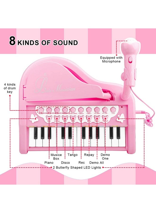 Pink Piano Toys For 1+Years Old Girls First Birthday Gifts Toddler Piano Music Toy Instruments With 24 Keys And Microphone