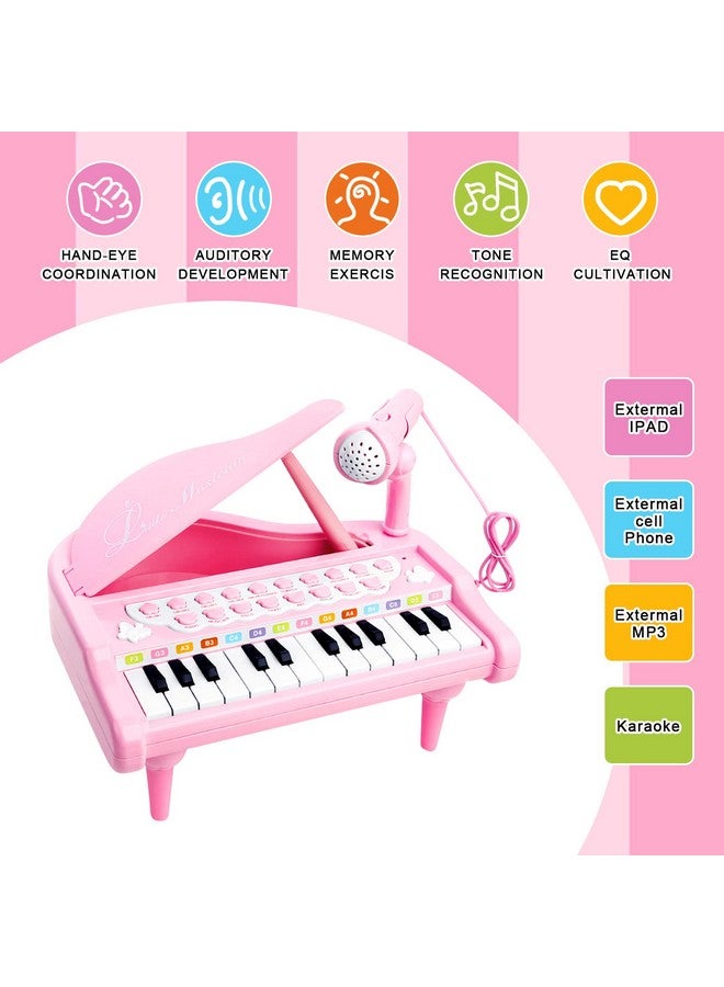 Pink Piano Toys For 1+Years Old Girls First Birthday Gifts Toddler Piano Music Toy Instruments With 24 Keys And Microphone