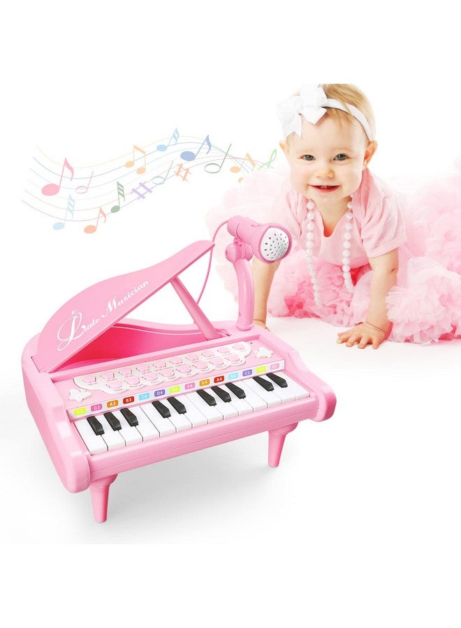 Pink Piano Toys For 1+Years Old Girls First Birthday Gifts Toddler Piano Music Toy Instruments With 24 Keys And Microphone