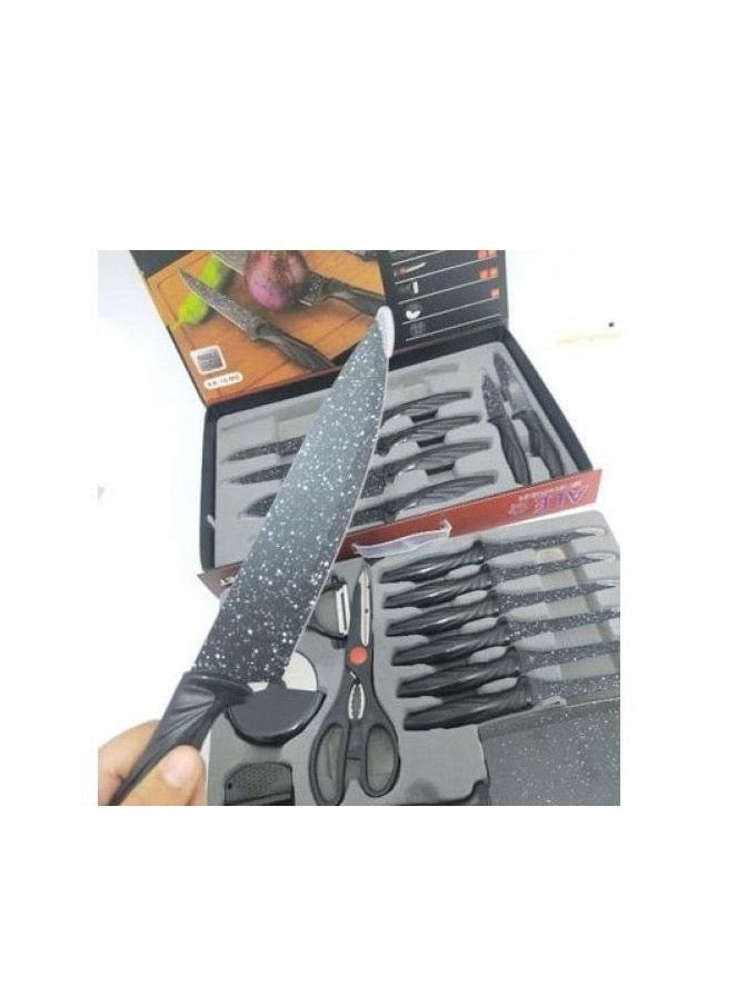 18Pieces Knife Set with Dotted Handles, Stainless Steel, Non-Stick Blades, Including Peeler and Scissor, Kitchen Cutlery Knives Set, Utensil Sets for Daily Use with Gift Box