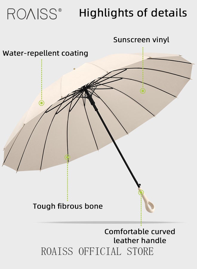 Multifunctional Long Handle 16 Rib Umbrella with Ring Handle Fruit Color Waterproof Enlarged Automatic Umbrella with Reinforced Fiberglass Ribs for Effective Wind Rain and Sun Protection