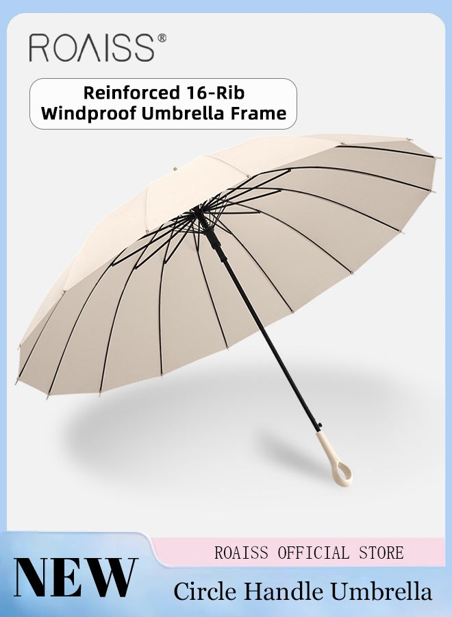 Multifunctional Long Handle 16 Rib Umbrella with Ring Handle Fruit Color Waterproof Enlarged Automatic Umbrella with Reinforced Fiberglass Ribs for Effective Wind Rain and Sun Protection