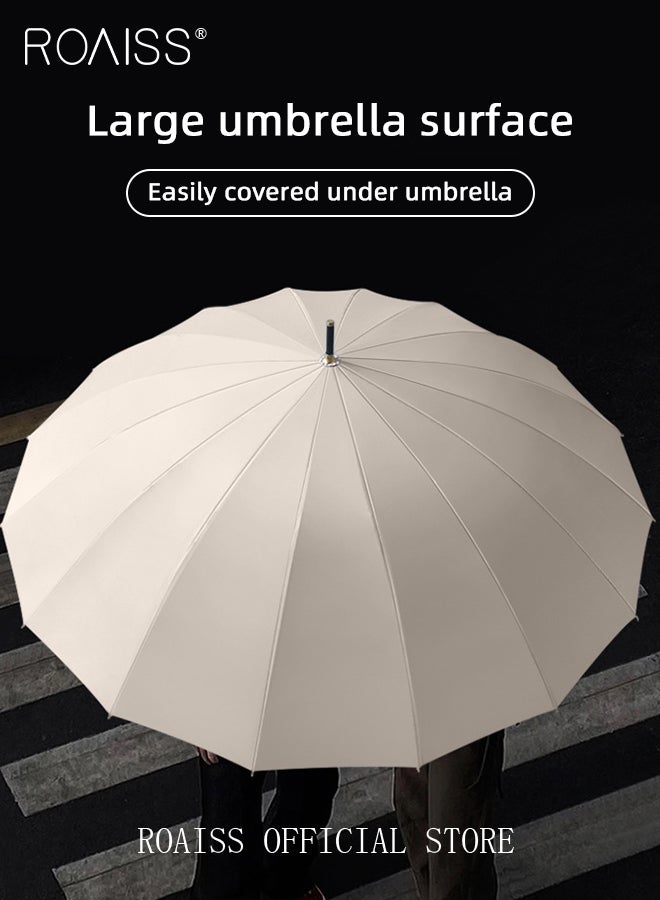 Multifunctional Long Handle 16 Rib Umbrella with Ring Handle Fruit Color Waterproof Enlarged Automatic Umbrella with Reinforced Fiberglass Ribs for Effective Wind Rain and Sun Protection