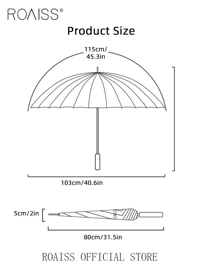 Unisex Business Straight Long Handle Umbrella 24 Rib Reinforced Fiber Skeleton Golf Umbrella 45.3 Inch Enlarge Umbrella Cover Three Layers Waterproof Wind Resistant Umbrella