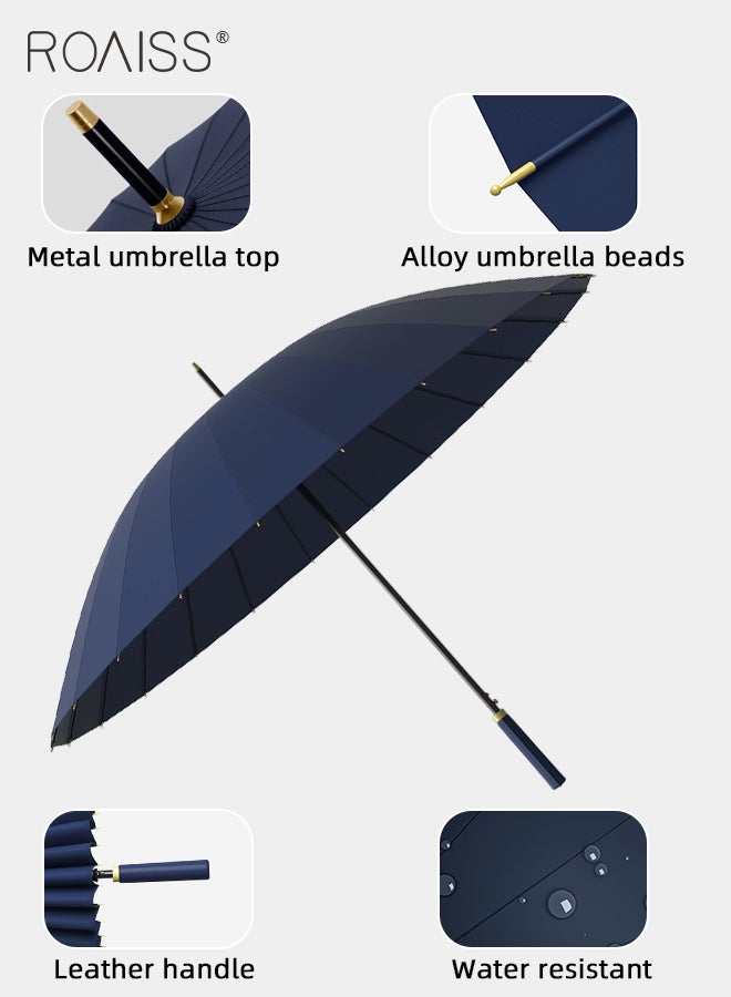 Unisex Business Straight Long Handle Umbrella 24 Rib Reinforced Fiber Skeleton Golf Umbrella 45.3 Inch Enlarge Umbrella Cover Three Layers Waterproof Wind Resistant Umbrella