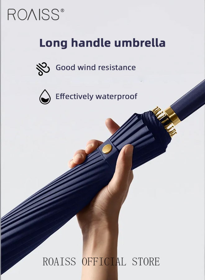 Unisex Business Straight Long Handle Umbrella 24 Rib Reinforced Fiber Skeleton Golf Umbrella 45.3 Inch Enlarge Umbrella Cover Three Layers Waterproof Wind Resistant Umbrella