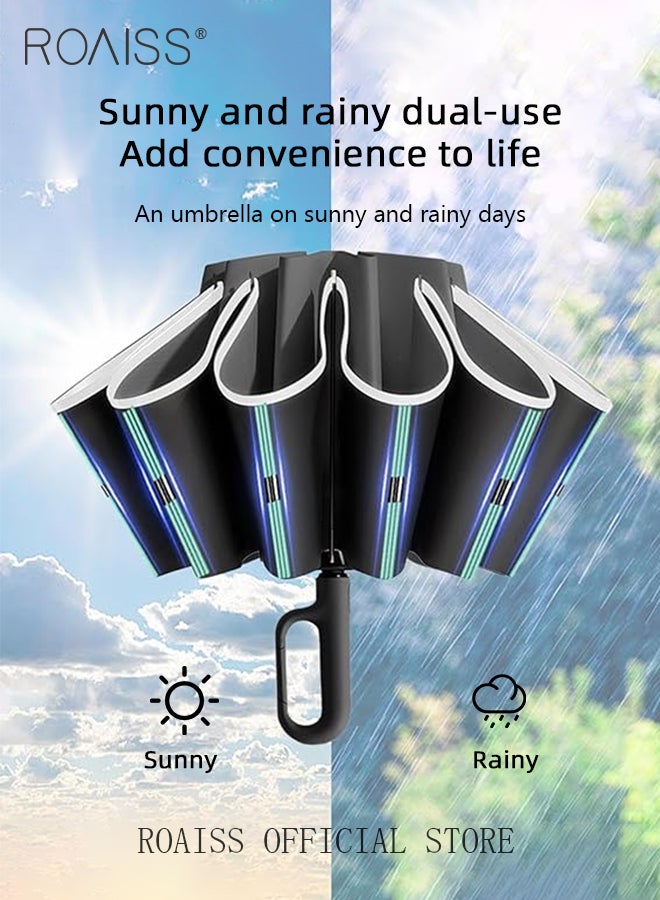 60 Rib Fully Automatic Umbrella for Men Women Reverse Folding Dual Purpose Umbrella with Nano Waterproof Coating and Black Vinyl Layer Sun Protection Umbrella Cloth Highly Efficient Insulation UPF50+