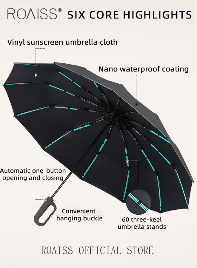 60 Rib Fully Automatic Umbrella for Men Women Reverse Folding Dual Purpose Umbrella with Nano Waterproof Coating and Black Vinyl Layer Sun Protection Umbrella Cloth Highly Efficient Insulation UPF50+