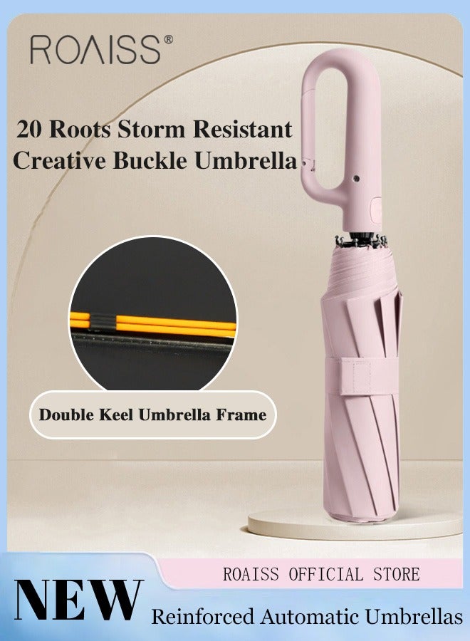 Unisex Multifunctional Automatic Umbrella with Thickened Coating for Cooling and Heat Insulation Dual Umbrella Ribs for Wind and Waterproof Circular Handle for Easy Carrying 10 Rib 3 Fold Design UPF50