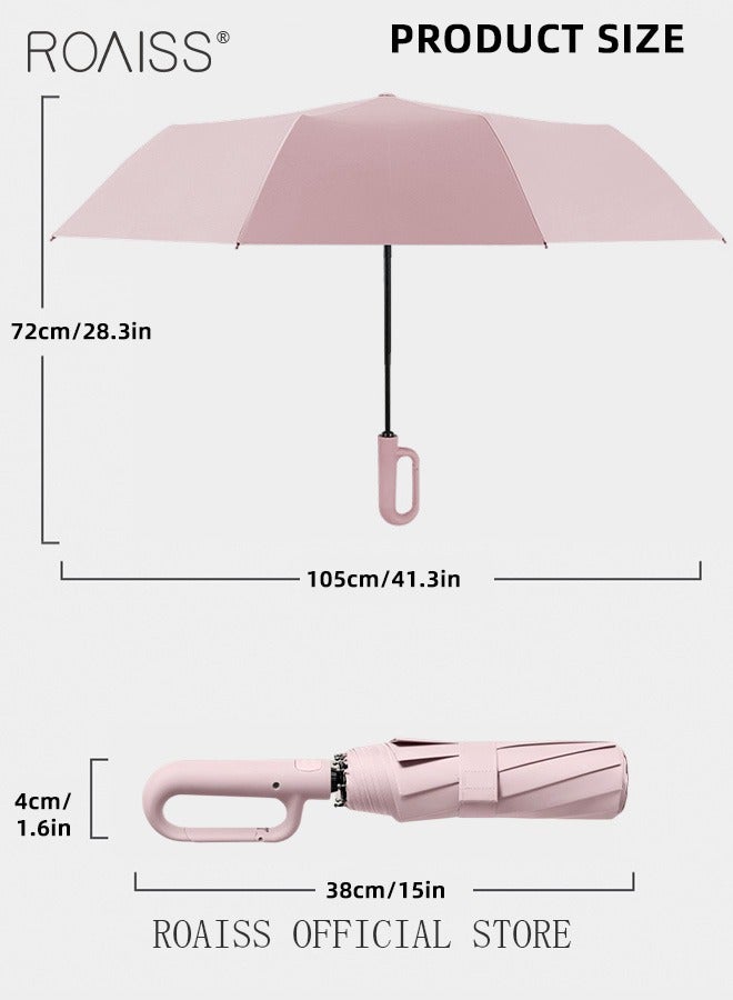 Unisex Multifunctional Automatic Umbrella with Thickened Coating for Cooling and Heat Insulation Dual Umbrella Ribs for Wind and Waterproof Circular Handle for Easy Carrying 10 Rib 3 Fold Design UPF50