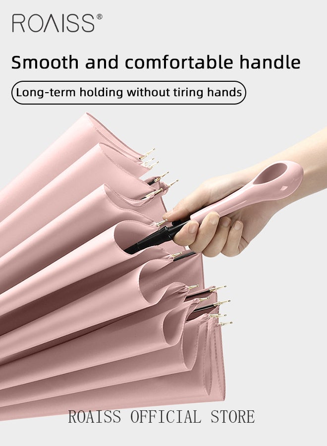 Multifunctional Long Handle 16 Rib Umbrella with Ring Handle for Unisex Fruit Color Waterproof Enlarged Automatic Umbrella with Reinforced Fiberglass Ribs for Effective Wind Rain and Sun Protection