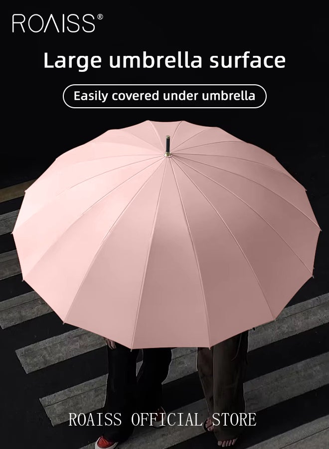 Multifunctional Long Handle 16 Rib Umbrella with Ring Handle for Unisex Fruit Color Waterproof Enlarged Automatic Umbrella with Reinforced Fiberglass Ribs for Effective Wind Rain and Sun Protection