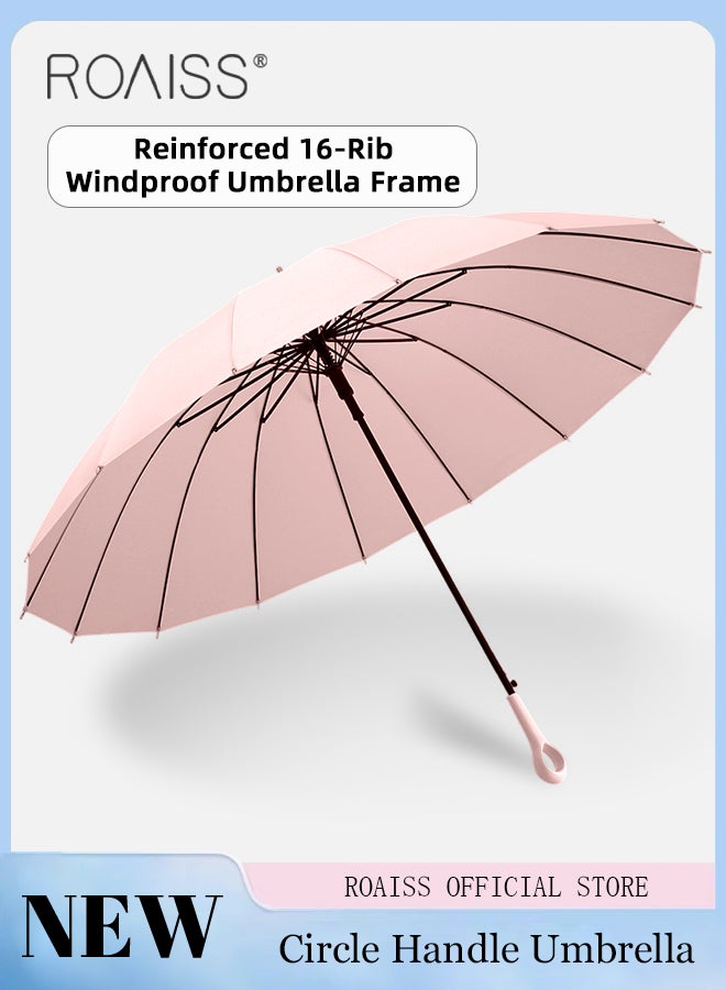 Multifunctional Long Handle 16 Rib Umbrella with Ring Handle for Unisex Fruit Color Waterproof Enlarged Automatic Umbrella with Reinforced Fiberglass Ribs for Effective Wind Rain and Sun Protection