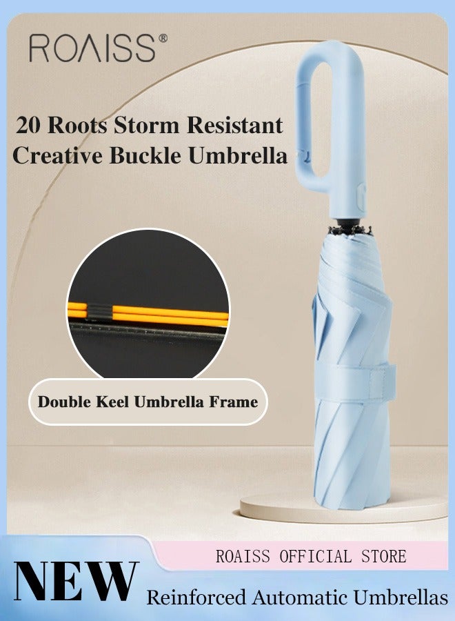 Unisex Multifunctional Automatic Umbrella with Thickened Coating for Cooling and Heat Insulation Dual Umbrella Ribs for Wind and Waterproof Circular Handle for Easy Carrying 10 Rib 3 Fold Design UPF50