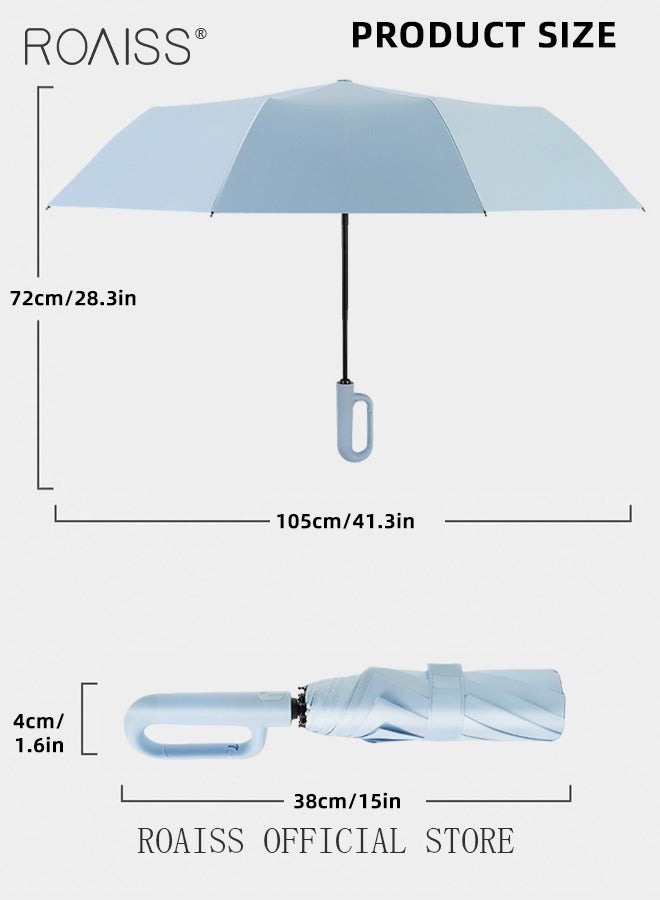 Unisex Multifunctional Automatic Umbrella with Thickened Coating for Cooling and Heat Insulation Dual Umbrella Ribs for Wind and Waterproof Circular Handle for Easy Carrying 10 Rib 3 Fold Design UPF50